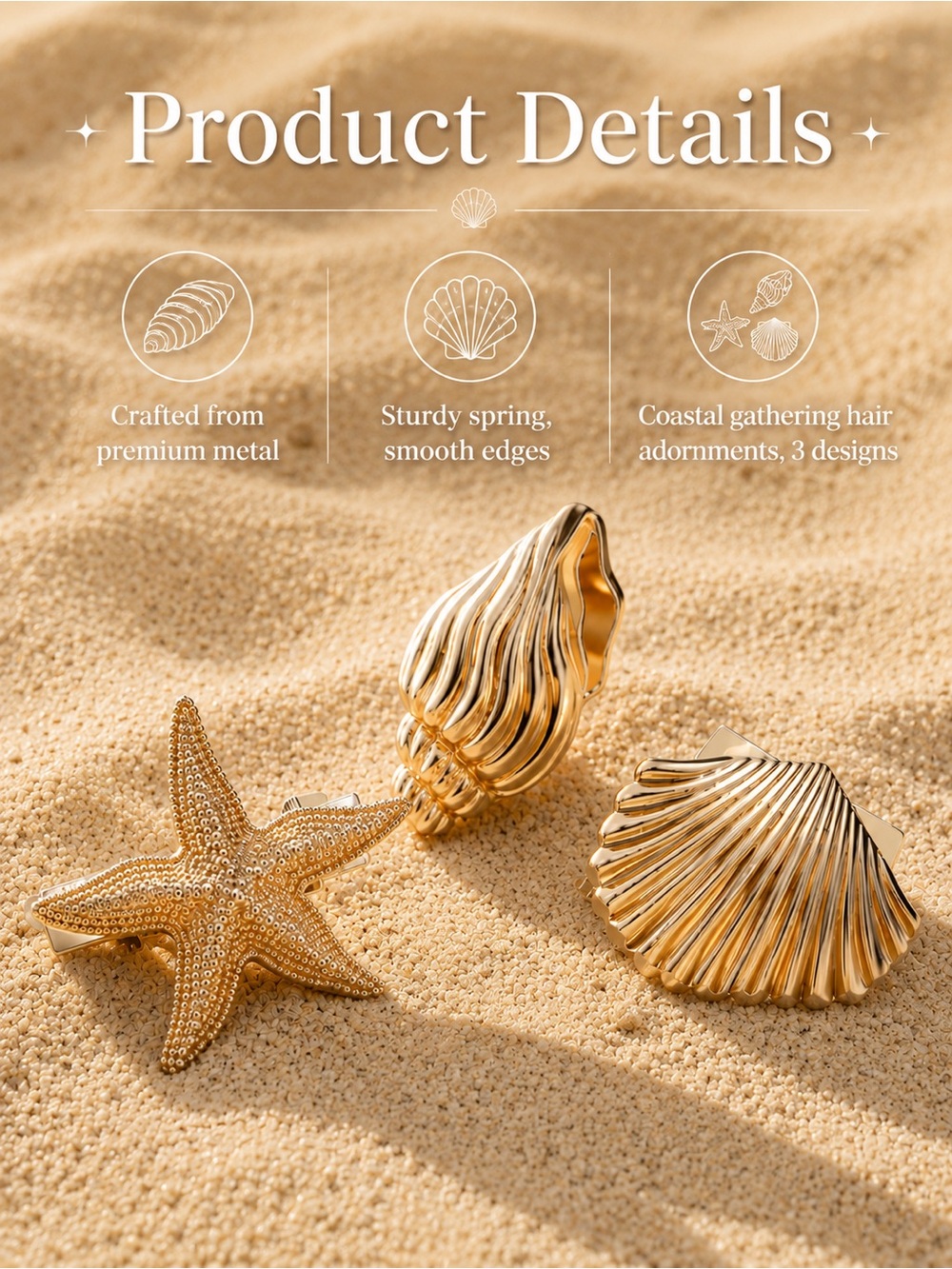 Anthropologie Gold Seashell & Starfish Hair Clip Set - Picture 4 of 6
